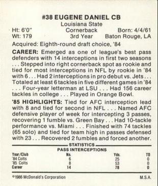 1986 McDonald's Indianapolis Colts #NNO Eugene Daniel Back