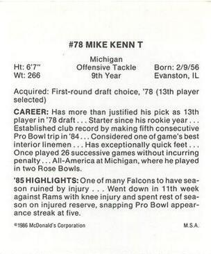 1986 McDonald's Atlanta Falcons #NNO Mike Kenn Back