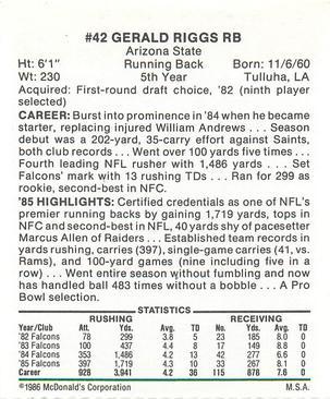 1986 McDonald's Atlanta Falcons #NNO Gerald Riggs Back