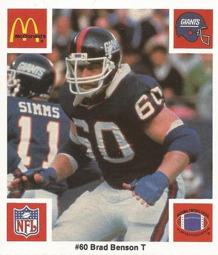 1986 McDonald's New York Giants #NNO Brad Benson Front