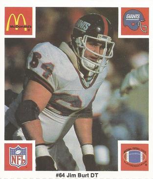 1986 McDonald's New York Giants #NNO Jim Burt Front