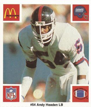 1986 McDonald's New York Giants #NNO Andy Headen Front