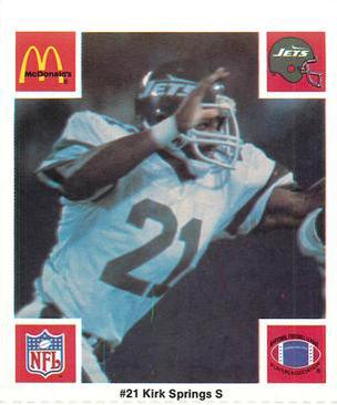 1986 McDonald's New York Jets #NNO Kirk Springs Front