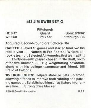 1986 McDonald's New York Jets #NNO Jim Sweeney Back
