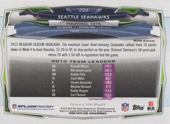 2014 Topps #204 Seattle Seahawks Back