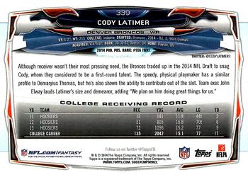 2014 Topps #339 Cody Latimer Back