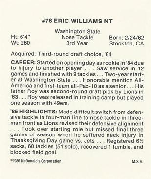 1986 McDonald's Detroit Lions #NNO Eric Williams Back