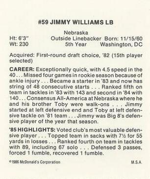 1986 McDonald's Detroit Lions #NNO Jimmy Williams Back