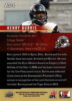 2013 Upper Deck CFLPA All-Stars #AS-1 Henry Burris Back