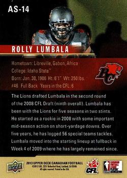 2013 Upper Deck CFLPA All-Stars #AS-14 Rolly Lumbala Back