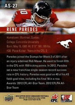 2013 Upper Deck CFLPA All-Stars #AS-27 Rene Paredes Back