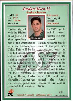 2011 JOGO #57 Jordan Sisco Back