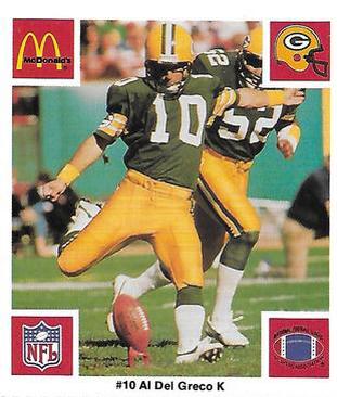 1986 McDonald's Green Bay Packers #NNO Al Del Greco Front