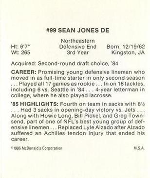 1986 McDonald's Los Angeles Raiders #NNO Sean Jones Back