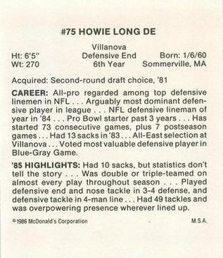 1986 McDonald's Los Angeles Raiders #NNO Howie Long Back