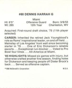 1986 McDonald's Los Angeles Rams #NNO Dennis Harrah Back