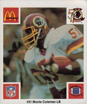 1986 McDonald's Washington Redskins #NNO Monte Coleman Front