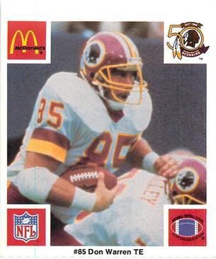 1986 McDonald's Washington Redskins #NNO Don Warren Front