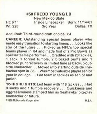 1986 McDonald's Seattle Seahawks #NNO Fredd Young Back