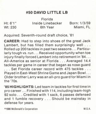 1986 McDonald's Pittsburgh Steelers #NNO David Little Back