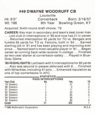 1986 McDonald's Pittsburgh Steelers #NNO Dwayne Woodruff Back