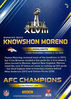 2014 Panini Super Bowl XLVIII Denver Broncos #2 Knowshon Moreno Back