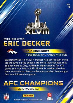 2014 Panini Super Bowl XLVIII Denver Broncos #4 Eric Decker Back