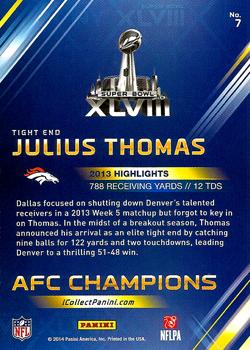2014 Panini Super Bowl XLVIII Denver Broncos #7 Julius Thomas Back