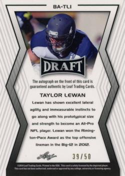 2014 Leaf Metal Draft - Prismatic Blue #BA-TL1 Taylor Lewan Back