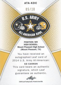 2014 Leaf Metal Draft - Army All-American Bowl Prismatic Green #ATA-KDC KD Cannon Back
