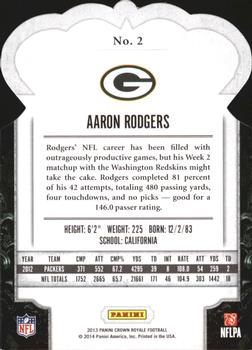 2013 Panini Crown Royale - Gold Holo (Die Cut Crown) #2 Aaron Rodgers Back