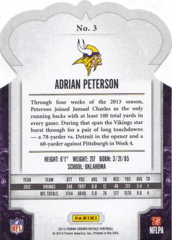 2013 Panini Crown Royale - Gold Holo (Die Cut Crown) #3 Adrian Peterson Back