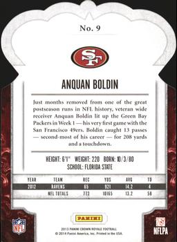 2013 Panini Crown Royale - Gold Holo (Die Cut Crown) #9 Anquan Boldin Back