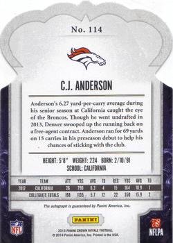 2013 Panini Crown Royale - Rookie Signatures Silver #114 C.J. Anderson Back