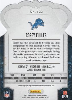 2013 Panini Crown Royale - Rookie Signatures Silver Holofoil #122 Corey Fuller Back