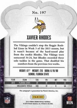 2013 Panini Crown Royale - Rookie Signatures Gold #197 Xavier Rhodes Back