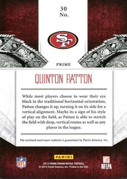 2013 Panini Crown Royale - Heirs to the Throne Materials Prime #30 Quinton Patton Back