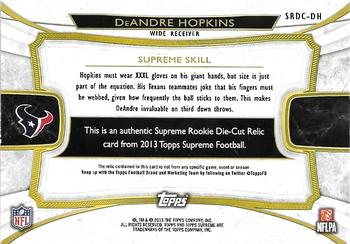 2013 Topps Supreme - Rookie Relic Die Cuts #SRDC-DH DeAndre Hopkins Back