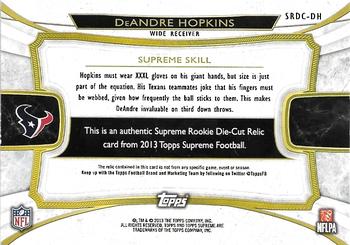 2013 Topps Supreme - Rookie Relic Die Cuts Red Patch #SRDC-DH DeAndre Hopkins Back