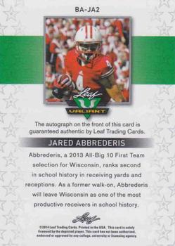 2014 Leaf Valiant #BA-JA2 Jared Abbrederis Back