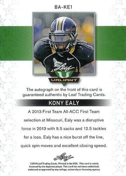 2014 Leaf Valiant #BA-KE1 Kony Ealy Back