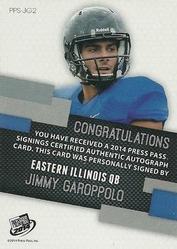 2014 Press Pass - Autographs Blue #PPS-JG2 Jimmy Garoppolo Back