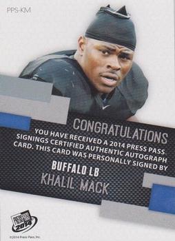 2014 Press Pass - Autographs Blue #PPS-KM Khalil Mack Back