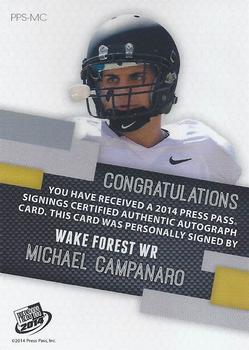2014 Press Pass - Autographs Blue #PPS-MC Michael Campanaro Back