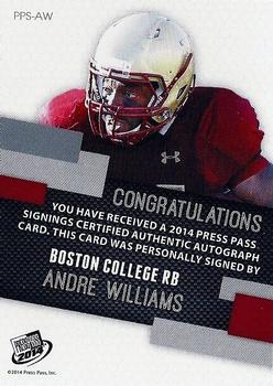 2014 Press Pass - Autographs Bronze #PPS-AW Andre Williams Back
