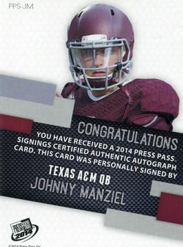 2014 Press Pass - Autographs Bronze #PPS-JM3 Johnny Manziel Back