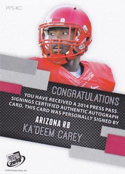 2014 Press Pass - Autographs Bronze #PPS-KC Ka'Deem Carey Back