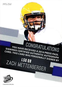 2014 Press Pass - Autographs Bronze #PPS-ZM Zach Mettenberger Back