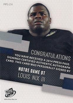 2014 Press Pass - Autographs Gold #PPS-LN Louis Nix III Back