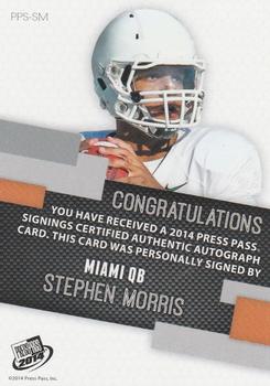 2014 Press Pass - Autographs Gold Red Ink #PPS-SM Stephen Morris Back